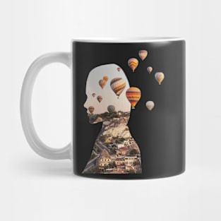 Double exposure of Cappadocia's ballons Mug